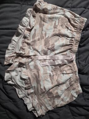 Pink Camo Ruffle Lounge Shorts with Satin Tie